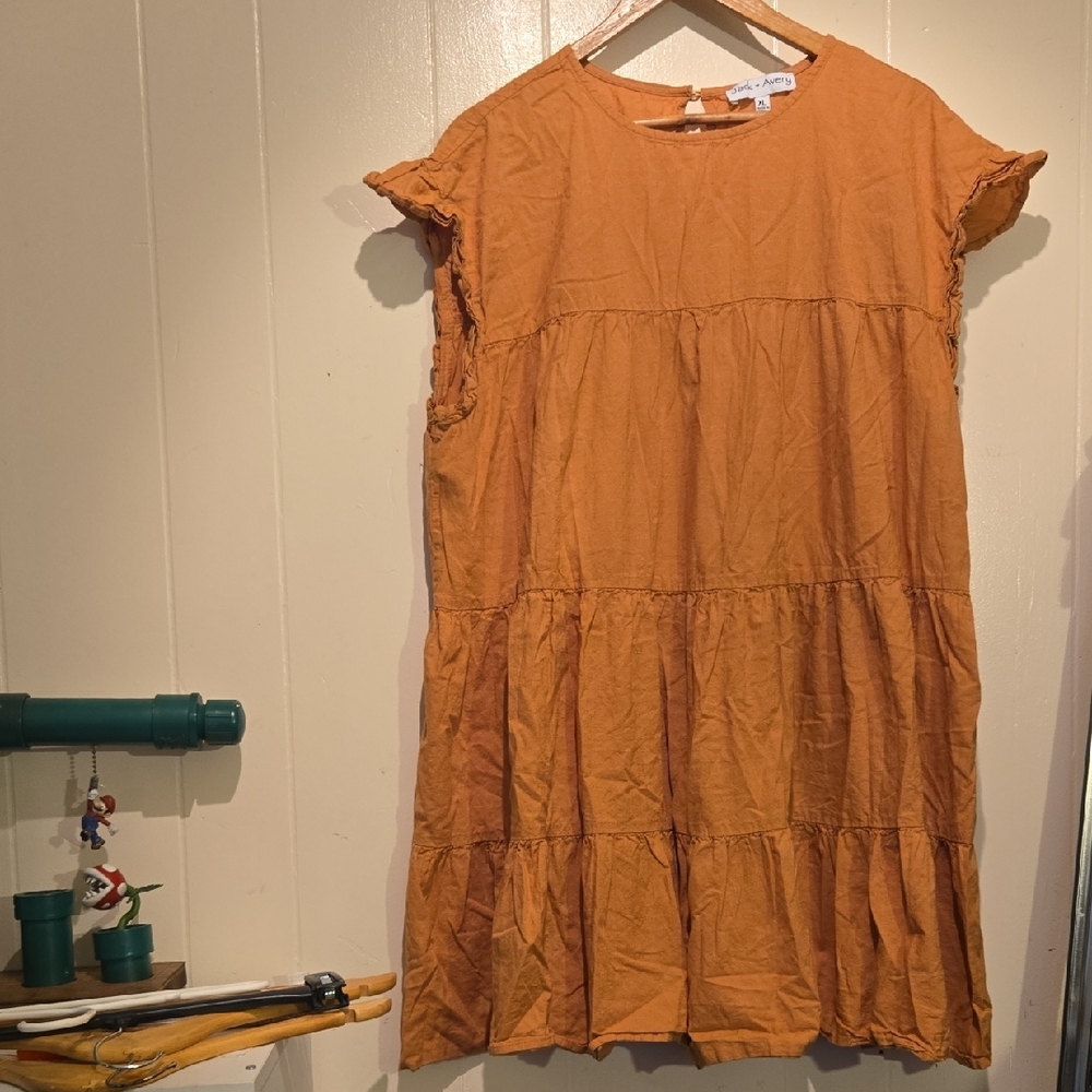 Easy Flowing Overfit Orange Tiered Mini Dress